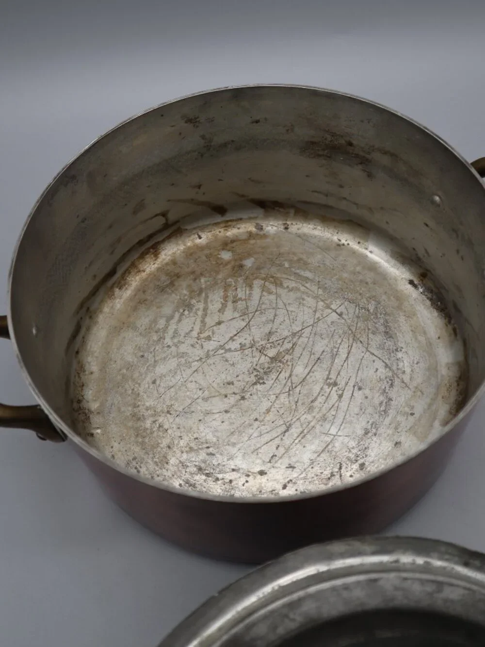 Vtg French Copper Faitout Pot Casserole Dutch Oven w/ Lid 8